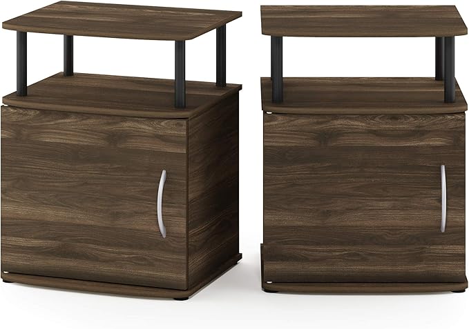 Furinno JAYA End Side Sofa Table/Nightstand with Door, 2-Pack, PVC Tubes, Columbia Walnut/Black