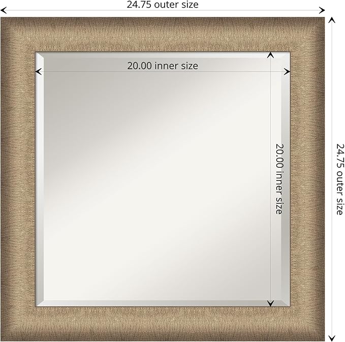 Amanti Art Bronze Bathroom Mirror for Over Sink, 25x25 Elegant Brushed Bronze Square Vanity Mirror, Medium Casual Frame, Hangs Horizonally and Vertically, Bathroom Wall Decor, Beveled Edge