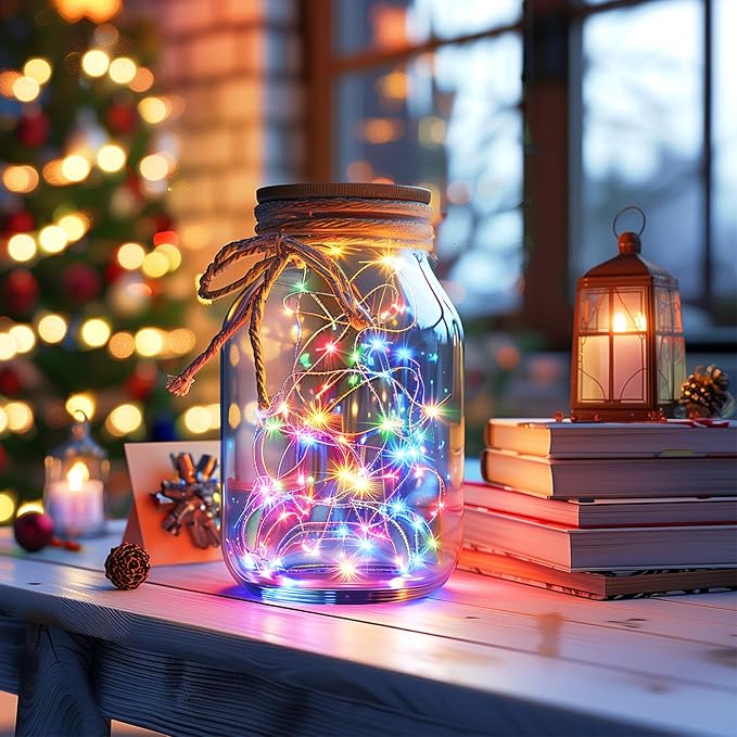 2 Pack Fairy Lights Plug in, 33 Feet 100 LED Waterproof String Lights Plug in on Silver Wire, Starry Firefly Lights for Craft DIY Party Wedding Bedroom Indoor Outdoor Christmas Decorations, Multicolor