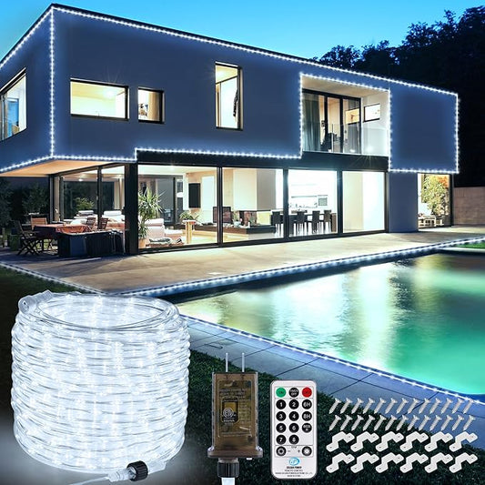 Connectable LED Rope Lights Indoor 66ft 800 LED Cool White Strip Lights Plug in with Remote &Timer, Connectable Rope Lights for Outside, Waterproof Lights for Bedroom Deck Patio Yard Garden Pool