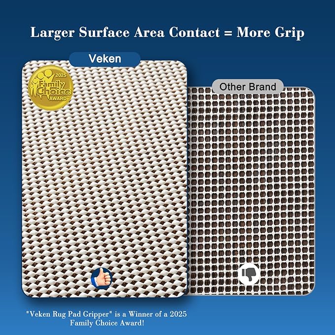 Veken 9x12 Ft Rug Pad Gripper for Hardwood Floors, Non Slip Rug Pads for Area Rugs, Thick Rug Grippers for Tile Floors, Under Carpet Anti Skid Mat, Keep Your Rugs Safe and in Place