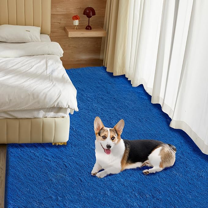 Ultra Soft Rug for Living Room, 8X10 Fluffy Shag Area Rug for Bedroom, Modern Shaggy Carpets Fuzzy Rug for Teens Dorm Nursery Home Decor Aesthetic, Upgrade Anti-Skid Durable, Blue