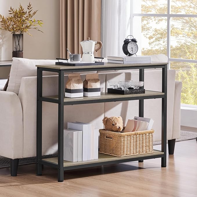 Yaheetech Entryway Table with Storage Shelves, 40 Inch Console Table with Metal Frame, Wood Behind Couch Sofa Tables for Entryway, Living Room, Gray