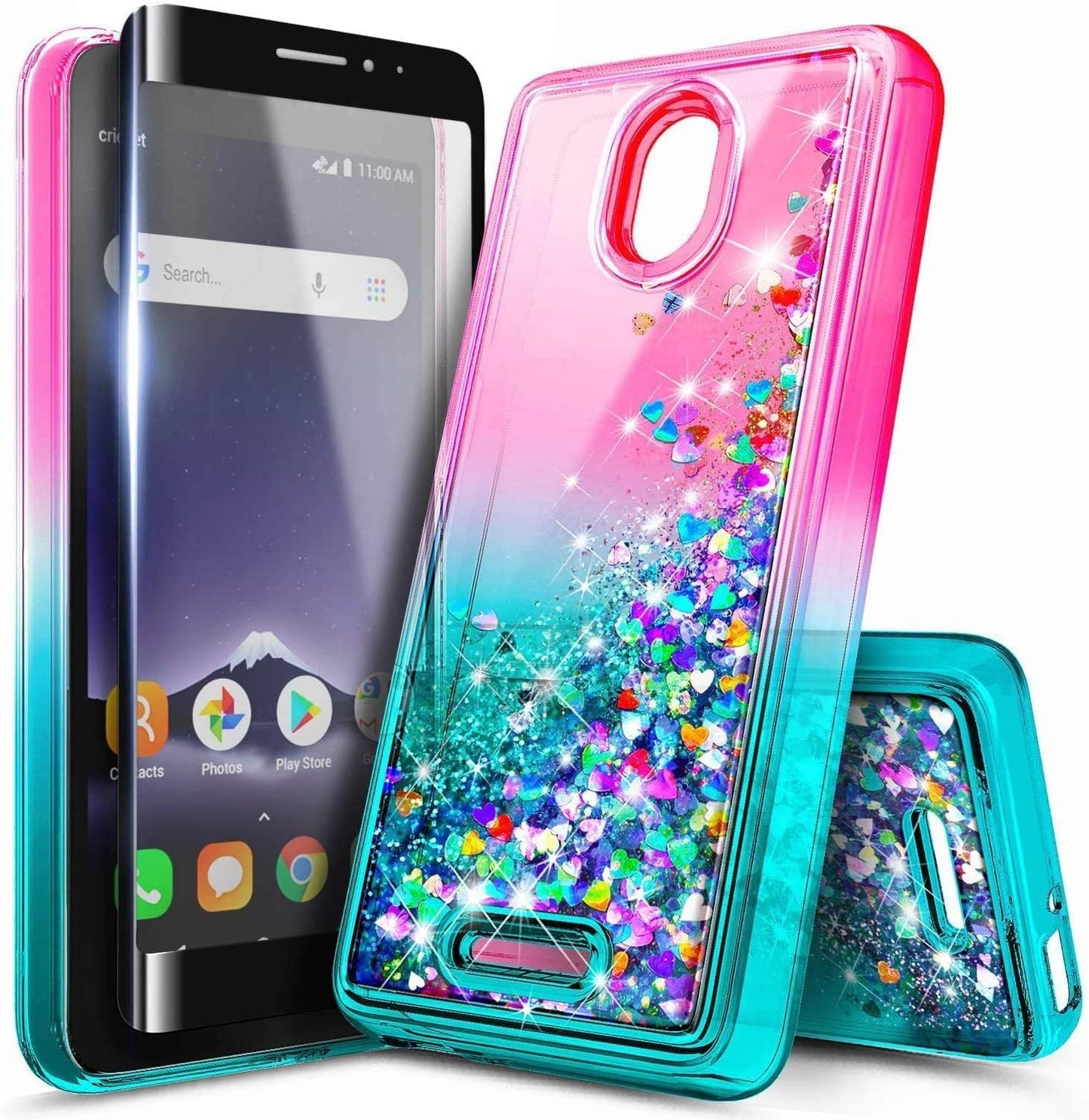 NZND Case for Wiko Ride 2 (U520AS) with Tempered Glass Screen Protector, Glitter Liquid Floating Case