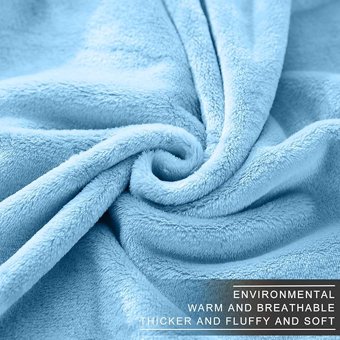 Fleece Blankets for All Season - Premium Lightweight Anti-Static Throw for Travel Size Bed Extra Soft Brush Fabric Warm Sofa Thermal Blanket 51" x 60"(Washed Blue)