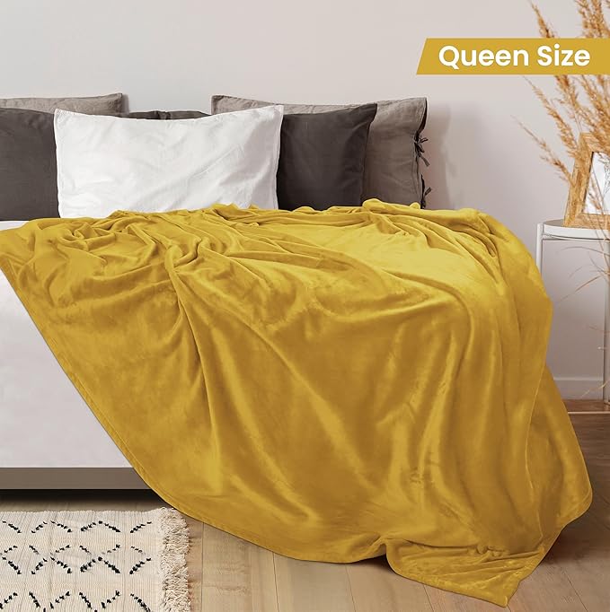 Utopia Bedding Fleece Blanket Queen Size Gold 300GSM Luxury Fuzzy Soft Anti-Static Microfiber Bed Blanket (90x90 Inch)