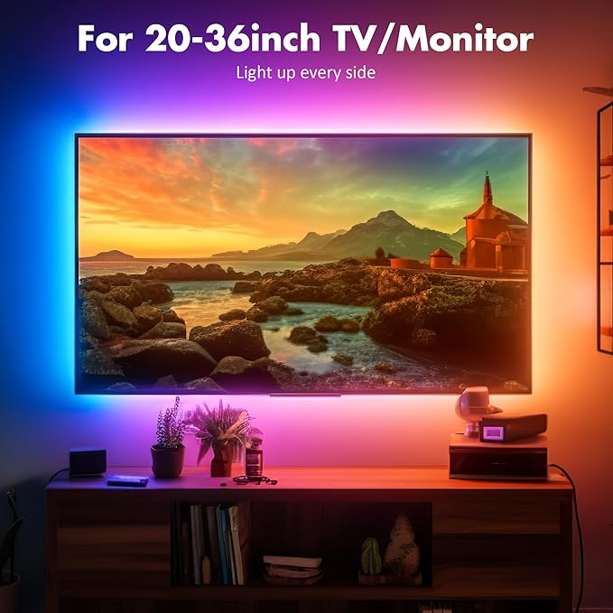 Maylit ICRGB TV LED Backlight, App Control LED Lights for 20-36in TV/Monitor, Music Sync Color Changing TV LED Strip Lights for Home Decor, USB Powered Gaming Accessories Lights for Bedroom Room Decor
