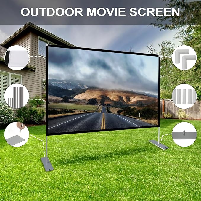 SKERELL Outdoor Projector Screen with Stand : Portable Projection Screen for Outside Theater Home Backyard Movies 80 inch [SKLI-080]