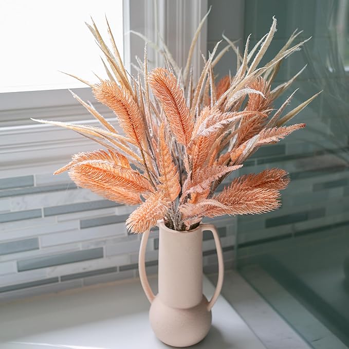 7 PCS Artificial Fall Stem Fake Plants, 26 in Fake Leaves Autumn Greenery Branches Orange Flowers Faux Foliage DIY Stems for Vase Thanksgiving Home Kitchen Office Indoor Centerpiece Table Decoration