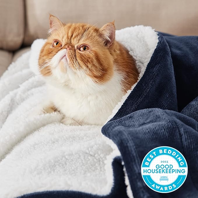 Bedsure GentleSoft Sherpa Fleece Throw Blanket Twin Size for Couch - Thick and Warm Throw for Women and Men, Soft Fuzzy Plush Twin Blanket for Winter, Navy, 60x80 Inches