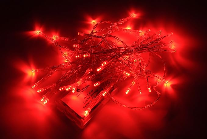 Karlling Battery Operated Red 40 LED Fairy Light String Wedding Party Xmas Christmas Decorations(Red,10 Pack)
