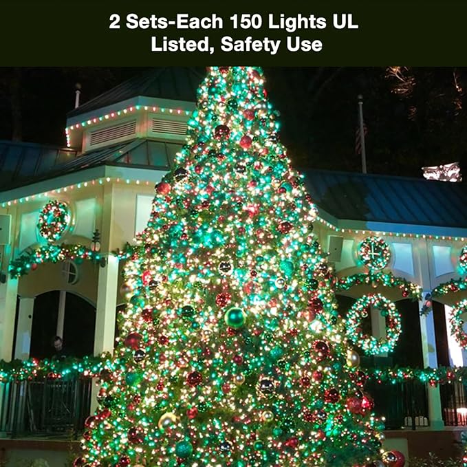 BrizLabs Christmas Lights, 69.6ft 300 Count Green String Lights, Connectable Incandescent Mini Light, 120V UL Certified Light String for Xmas Tree Indoor Outdoor St. Patrick's Day Party Decor