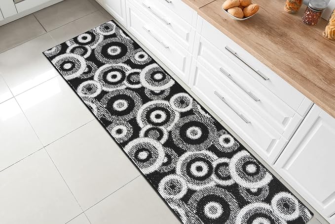 Custom Length Cut to Size Modern Farmhouse Carpet Runner Rug for Hallways, Non Slip Rubber Backed, 31 inch Wide X Customized Length, Geo Black, 31 inch X 25 feet