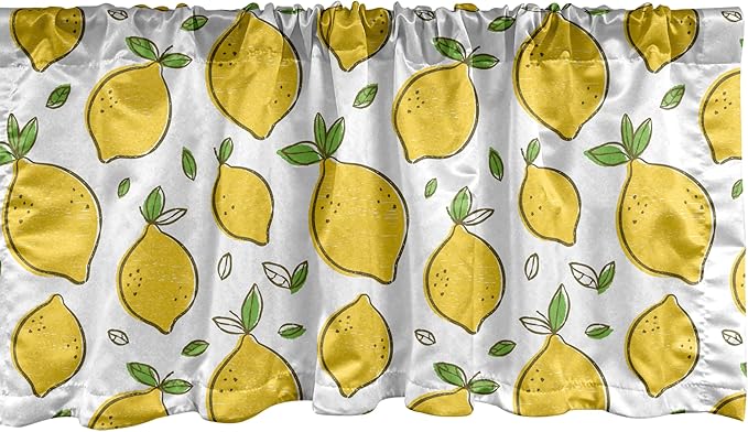 Ambesonne Lemons Window Valance, Continuous Citrus Fruits Leaves Refreshing Cartoon Pattern, Curtain Valance for Kitchen Bedroom Decor with Rod Pocket, 54" X 12", Lime Green Earth Yellow
