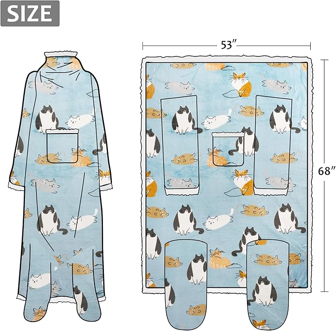 Catalonia Sherpa Wearable Blanket with Sleeves & Foot Pockets for Adult Women Men, Comfy Snuggly Wrap Sleeved Throw Blanket Robe, Gift Idea, Grey