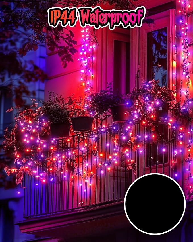 Minetom Halloween Fairy Lights Battery Operated, 5 Pack 7 FT 20 LED With Timer, Black Wire String Lights Indoor for Bedroom Party Classroom, Orange and Purple