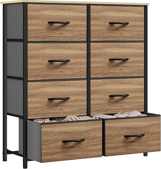 YITAHOME Dresser with 8 Drawers - Fabric Storage Tower, Organizer Unit for Bedroom, Living Room, Hallway, Closets - Sturdy Steel Frame, Wooden Top & Easy Pull Fabric Bins, Burlywood Grain