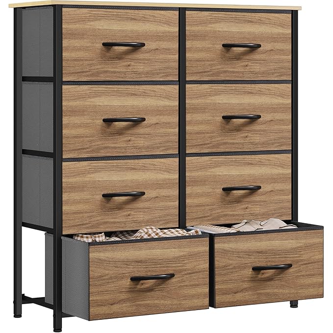 YITAHOME Dresser with 8 Drawers - Fabric Storage Tower, Organizer Unit for Bedroom, Living Room, Hallway, Closets - Sturdy Steel Frame, Wooden Top & Easy Pull Fabric Bins, Burlywood Grain