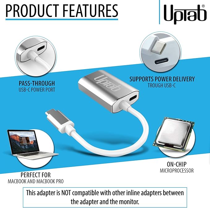 USB C to Mini DisplayPort Adapter UPTab 4K@60Hz USB-C Thunderbolt 3 to MDP Adapter with Power Port for New M4 MacBook Pro/Air, iPad Pro, Mac mini M4, iMac, and More (Silver)