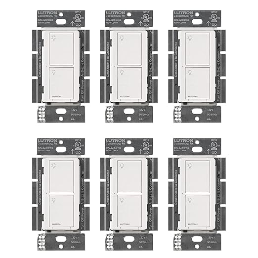 Lutron Caseta Original Smart Light Switch (Lutron Smart Hub Required), for Home, LED Lights, and Fans, 6 Amp, Single-Pole/3-Way, Neutral Required, PD-6ANS-WH-6-Pack, White, 6 Pack