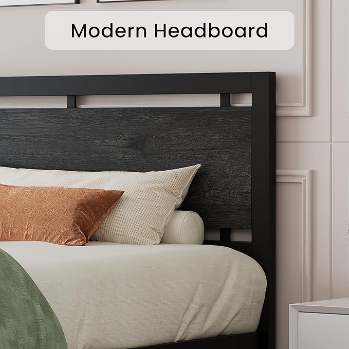 LIKIMIO King Bed Frame with Headboard and Footboard, Metal Strong Supports, Easy Assembly, Noise-Free, No Box Spring Needed, Charcoal Grey