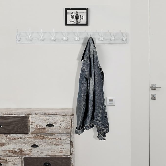 WEBI Coat Rack Wall Mount,Coat Hooks Wall Mounted,16" Hole to Hole,Large Coat Hanger Wall Hook Rack,5 Hooks for Hanging Coats,Hats,Jacket,Clothes,White
