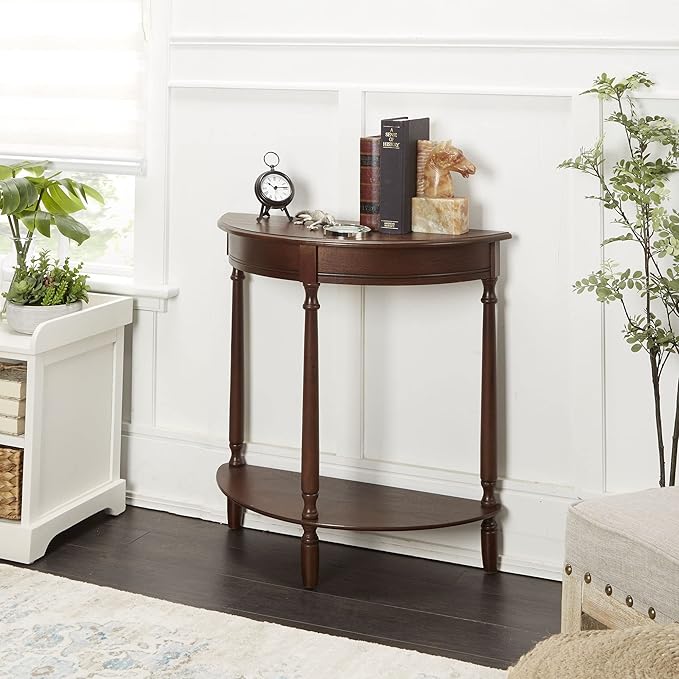 Decor Therapy Simplify Half Round Accent Table, Walnut, 28.25w 11.8d 28.25h