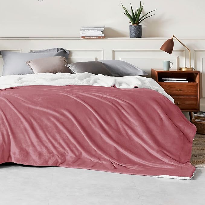 Bedsure GentleSoft Sherpa Fleece Blankets King Size for Bed - Thick and Warm Throw for Girls and Women, Soft Fuzzy Plush King Blanket for Winter, Dusty Rose, 108x90 Inches