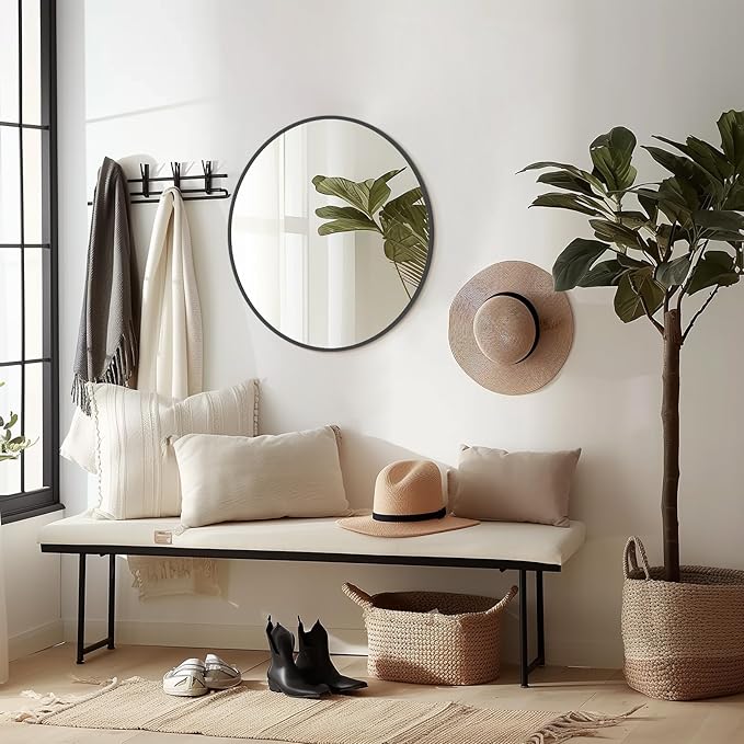WallBeyond Round Wall Mirror 20 inch Black Circle Mirror for Bathroom with Metal Framed, Round Black Mirror for Wall Decor, Vanity, Entryway Living Room