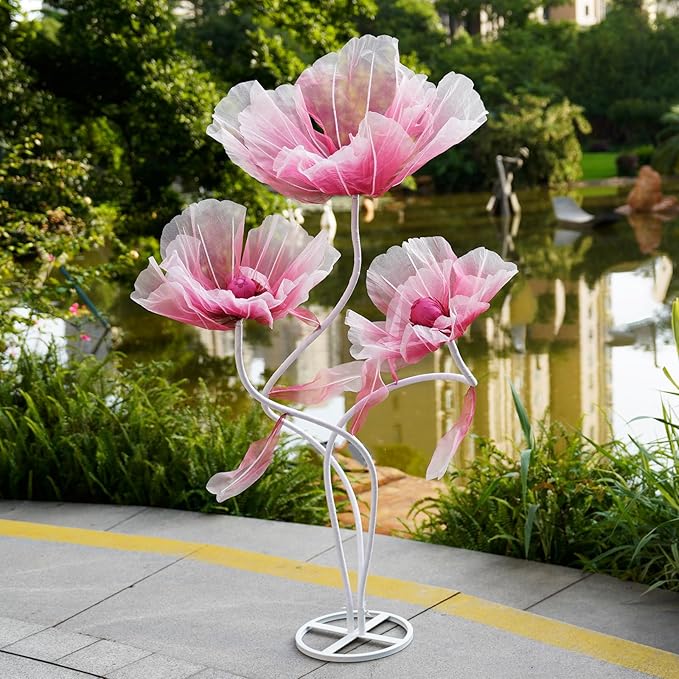 Giant Flowers for Decoration,66.9" Tall Floor Standing Life Size Silk Flower Decor - 3 Large Artificial Flowers with Stand for Wedding Reception, Party Banquet Background, Home Decor