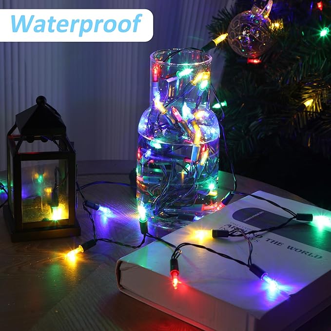 Blissun Christmas Lights, 50-Count Green Wire Light Set, Battery Operated Christmas Mini String Light with 8 Modes, 16 ft Fairy Lights for Christmas Tree Wreath Decorations (2 Pack, Multicolor)