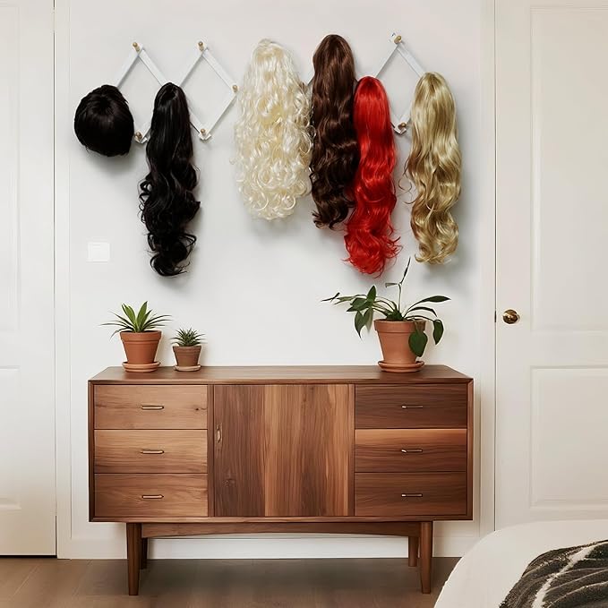 SKOLOO Accordion Wall Hanger with 16 Hooks, Modern Expandable Coat Rack Hat Rack for Wall, Solid Wooden, Natural on White