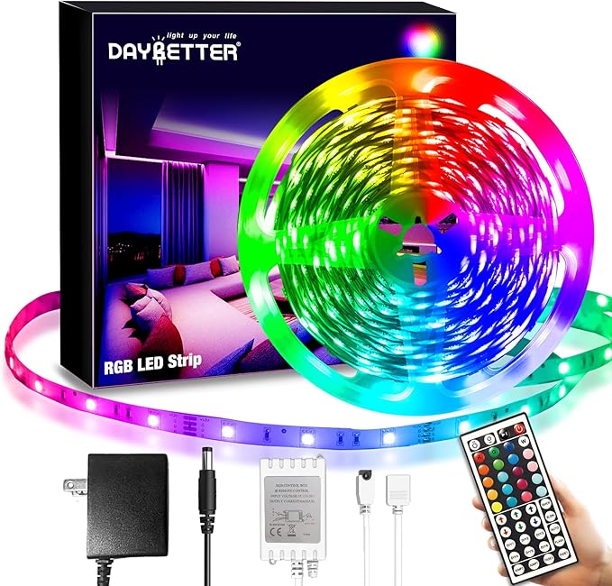 DAYBETTER SMD 5050 Remote Control Led Strip Lights 20ft, RGB Color Changing Led Strip with Remote Control for Room, Bedroom, Suitable for Home Decor, Living Room, Kitchen, Home Party Decoration, 24V