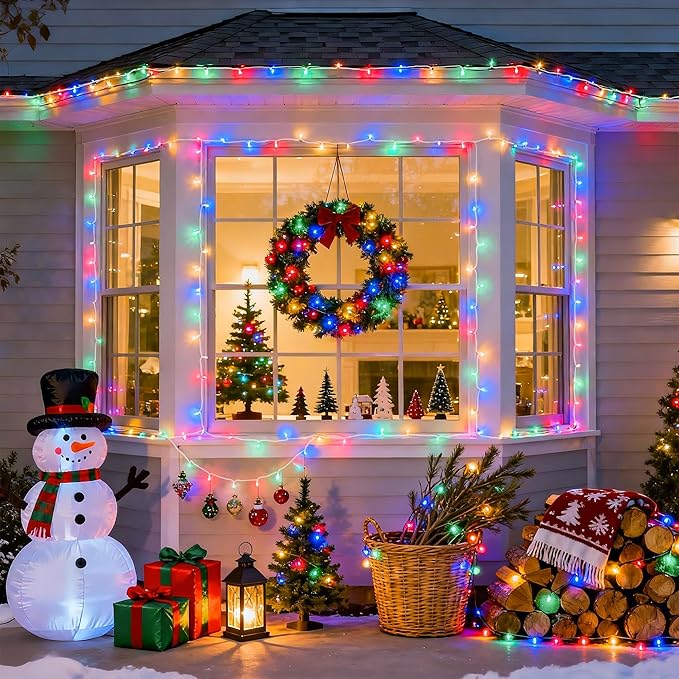JMEXSUSS Multicolor Christmas Lights Battery Operated with 8 Modes Remote Waterproof, 33ft 100 LED Battery Christmas Lights Indoor Outdoor for Tree Home Party Room Garden Decor
