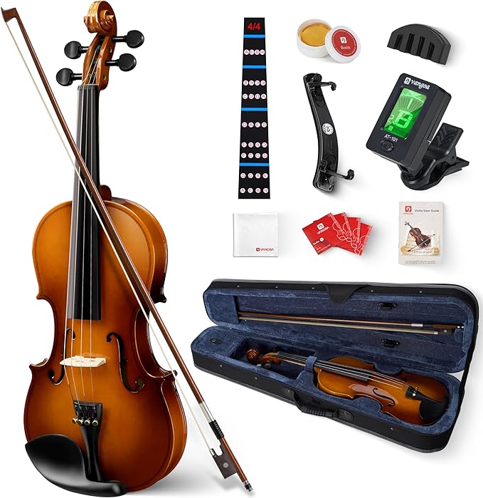 Vangoa Violin 4/4 Full Size Set Fiddle, Handcrafted Starter Acoustic Violins Kit with Solid Wood Side Board, Lightweight Hard Case for Beginners, Teens, Child, Kids Age 12+, Adults, Right Handed
