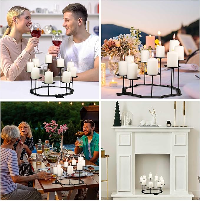 Candelabra Fireplace Candle Holder: 9 Black Iron Candelabra Fireplace Candle Holder for Pillar Candles