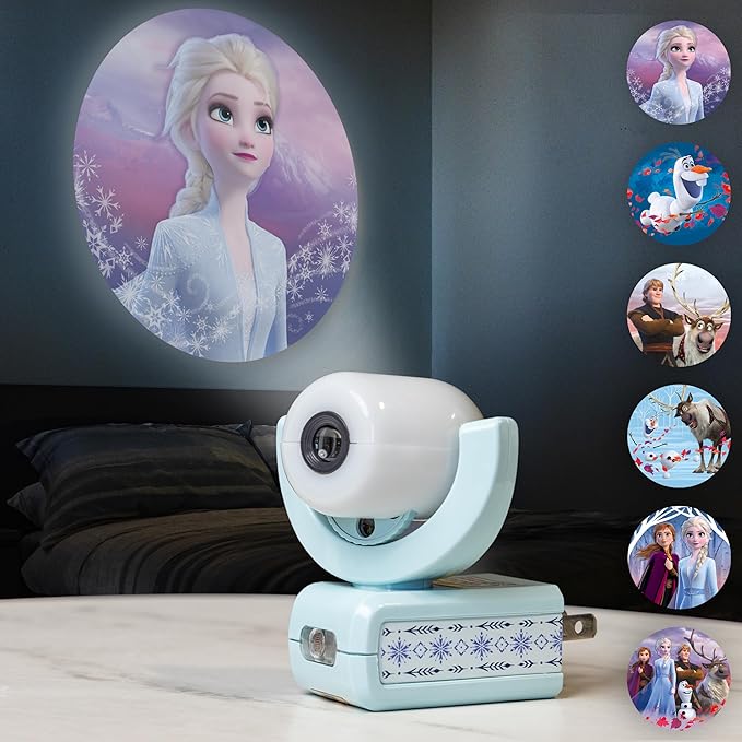 Projectables Disney Frozen 2 LED Projector Night Light, Plug-In, Dusk-to-Dawn, Elsa, Anna, and Olaf, Ideal for Hallway, Bedroom, Nursery, or Playroom – 45028