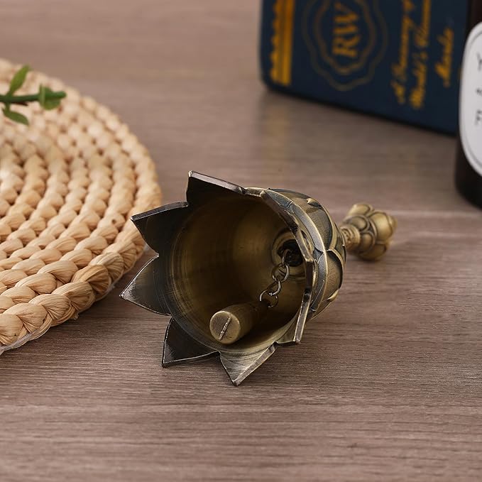 Super Loud Brass Hand Call Bell for Ringing at Wedding, Lotus Hand Bells for Seniors Bedside, Teacher Classroom Bell Dinner Bell Tibetan Bells Meditation Bell, Gift for Bedridden Mom(Bronze)