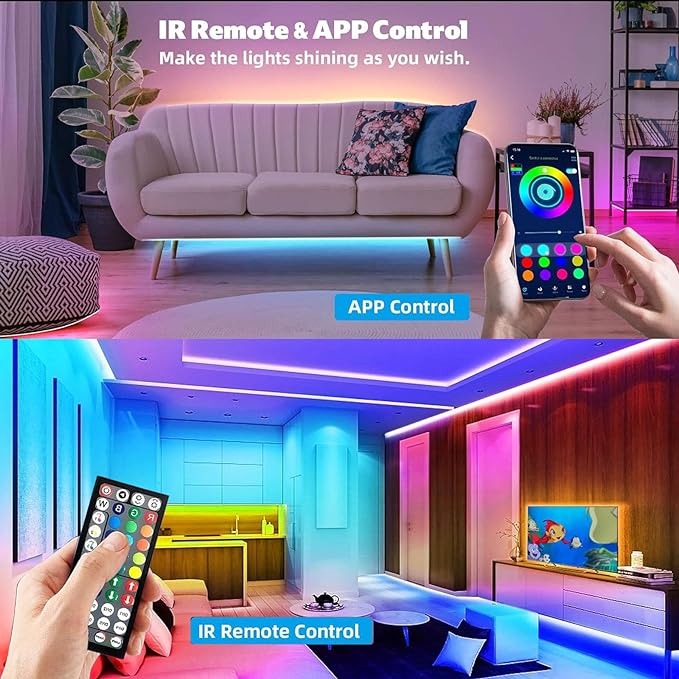 Led Lights 100ft Smart APP Control Music Sync Strip Lights RGB Color Changing Strips with Remote, for Bedroom Kitchen and Party