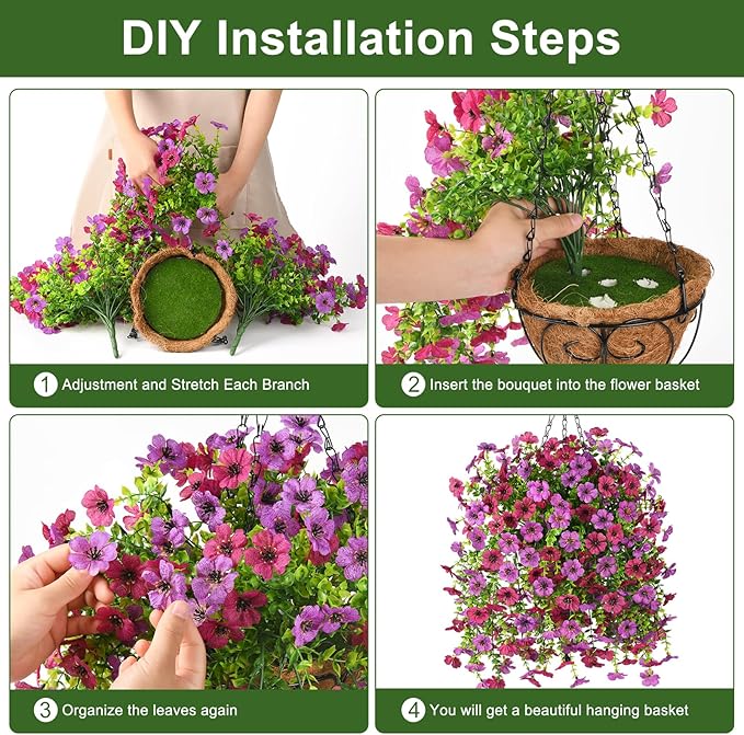 Artificial Fake Hanging Plants Flowers Baskets for Outdoor Outside Spring Decor,Faux Silk Daisy UV Resistant Look Real Summer Decorations for Home Porch Patio Yard Garden(Light Purple