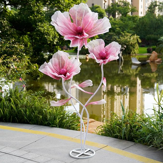 Giant Flowers for Decoration,66.9" Tall Floor Standing Life Size Silk Flower Decor - 3 Large Artificial Flowers with Stand for Wedding Reception, Party Banquet Background, Home Decor