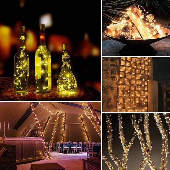 AMIR Solar String Lights Outdoor, 8 Modes Mini 39 Feet 120 LED Copper Wire Lights, Solar Powered Fairy Light, Waterproof Decoration Light for Garden Yard Party Wedding Christmas, Warm White
