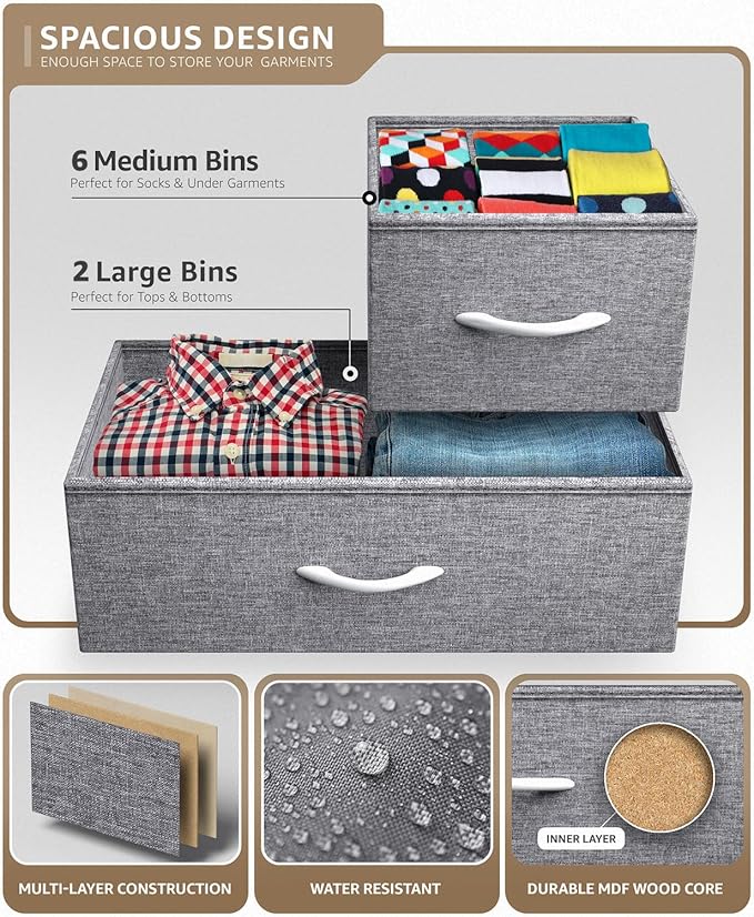 Sorbus Dresser with 8 Drawers - Chest Organizer Unit with Steel Frame Wood Top & Handle Easy Pull Fabric Bins for Clothes - Wide Storage Furniture for Bedroom, Hallway, Living Room, Nursery & Closet