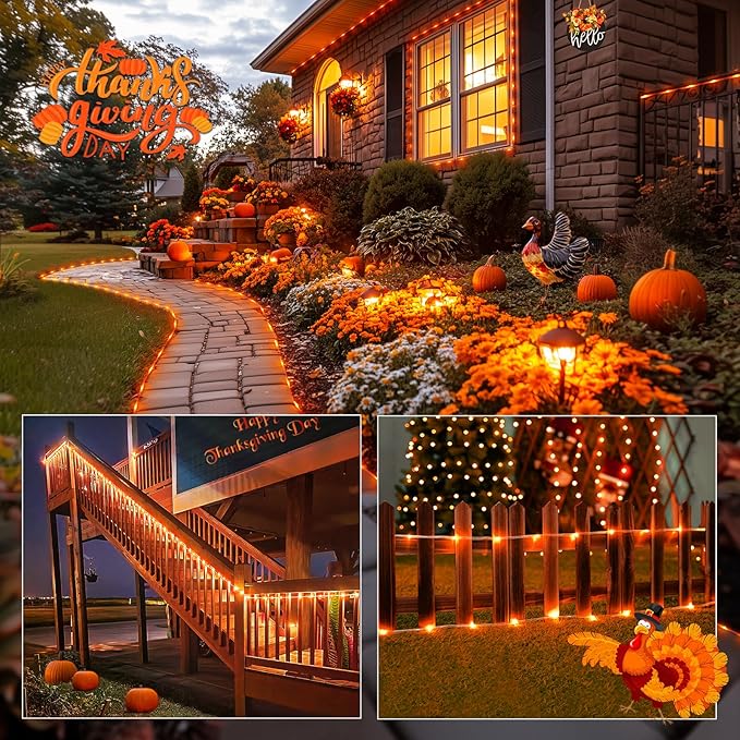 JMEXSUSS 2 Pack Orange Rope Lights Battery Operated Halloween Lights Outdoor Waterproof, Each 33 ft 100 LED Battery String Lights with Remote, Orange Light for Balcony Garden Halloween Decor
