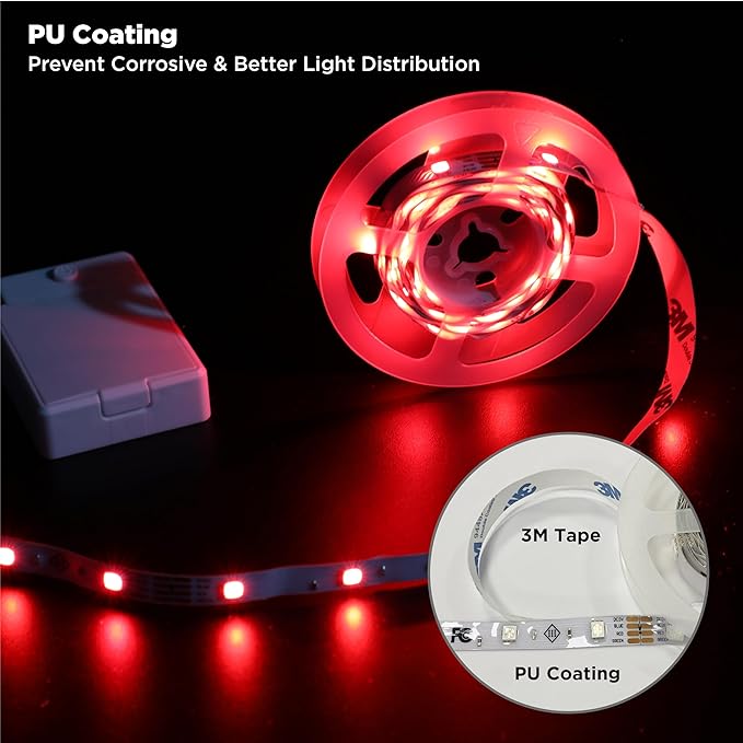 Battery Powered LED Strip Lights with Timer, 6.56 ft RGB DIY Lights with Remote Control for Bedroom, TV, Party, Piano, Cabinet, Decor, Indoor Use