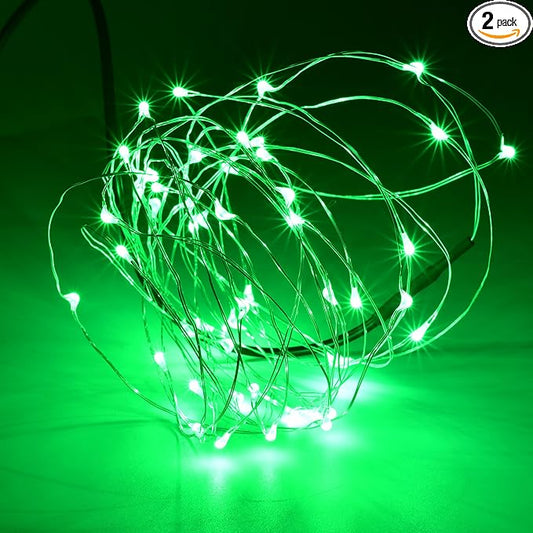Karlling USB Plug in LED Fairy Lights,2 Packs of 50 LED Bulbs 16 Ft Silver Wire Waterproof Starry String Lights for Bedroom Patio Garden Party Wedding Commercial Lighting (Green)