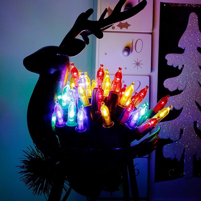 Blissun Christmas Lights, 50-Count Green Wire Light Set, Battery Operated Christmas Mini String Light with 8 Modes, 16 ft Fairy Lights for Christmas Tree Garden Wreath Decorations (1 Pack, Multicolor)