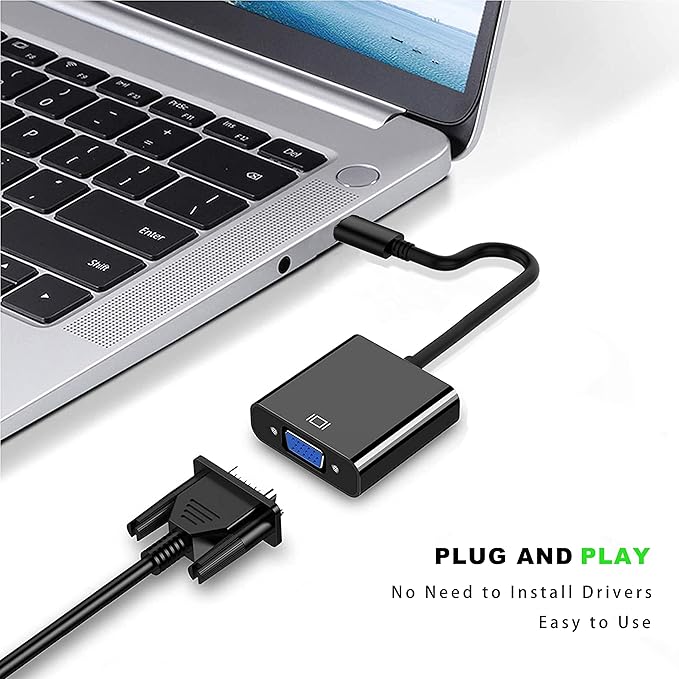 USB C to VGA Adatper for Monitor, Thunderbolt 3 Multi-Display Video Converter Cable for MacBook Pro iPad Chromebook Surface and More Type C Laptop Tablet Android Phone