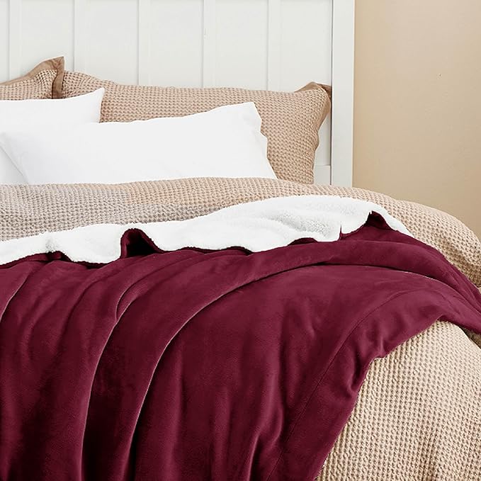 Bedsure GentleSoft Sherpa Fleece Blankets King Size for Bed - Thick and Warm Throw for Girls and Women, Soft Fuzzy Plush King Christmas Blanket for Winter, Burgundy, 108x90 Inches
