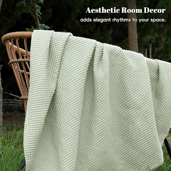 PHF 100% Cotton Waffle Weave Blanket Twin Size for Bed,Snag Proof Lightweight Breathable Moisture-Wicking Throw for Couch,Great for Layering in Cold Weather,Machine Washable,Home Decor Gift-Sage Green